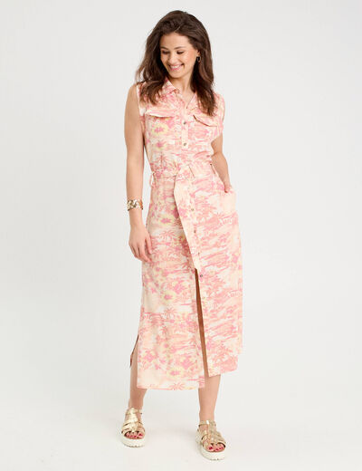 Robe chemise évasée beige femme