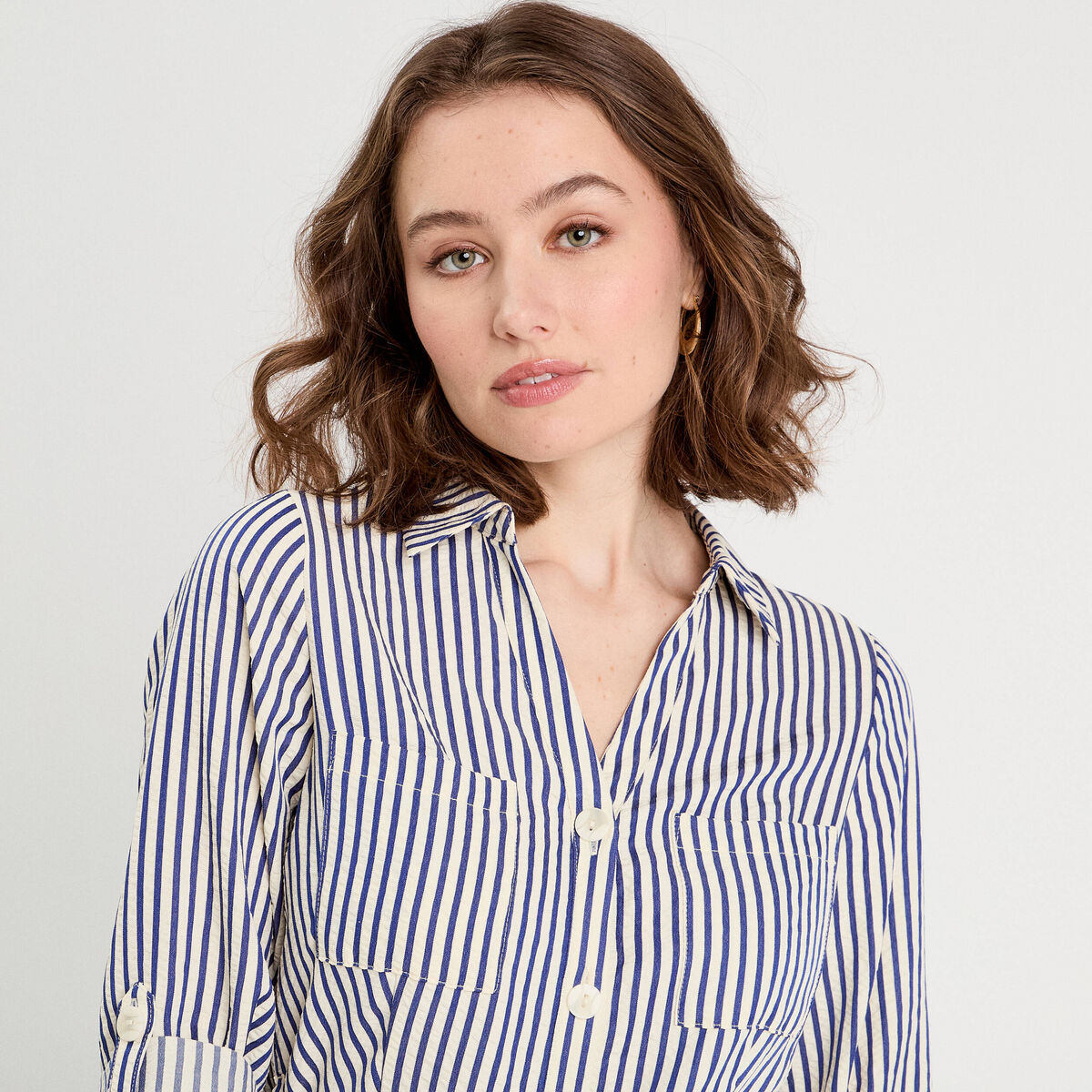 Robe longue chemise ceinturée bleu marine femme