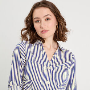 Robe longue chemise ceinturée bleu marine femme