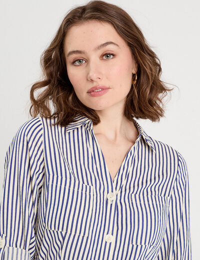Robe longue chemise ceinturée bleu marine femme
