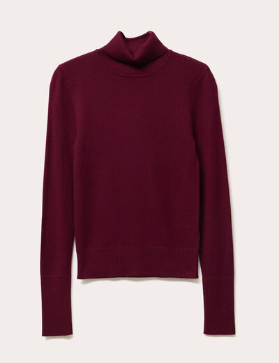 Pull manches longues col roulé bordeaux femme