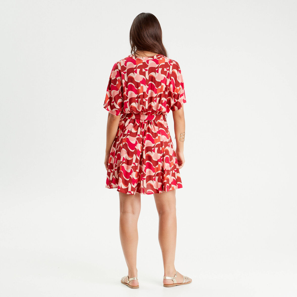 Robe chemise évasée fluide rose femme