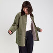 Veste droite mi-longue en coton vert kaki femme