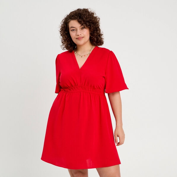 Robe évasée taille élastiquée rouge femme