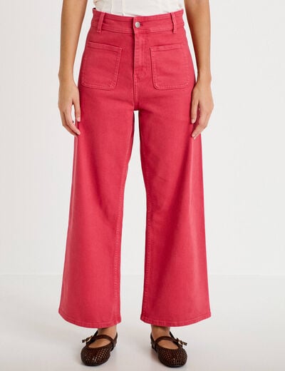 Jean wide leg cropped taille haute rose framboise femme