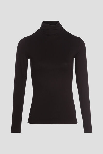 T-shirt uni à manches longues noir femme