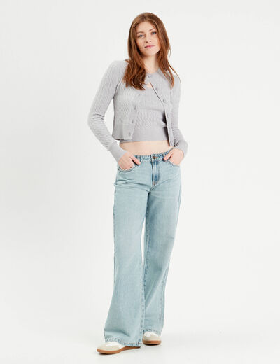 Débardeur tricot torsades gris clair femme