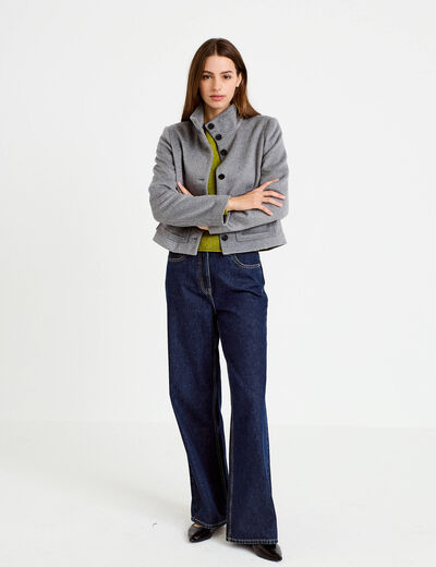 Veste courte aspect laineux gris femme