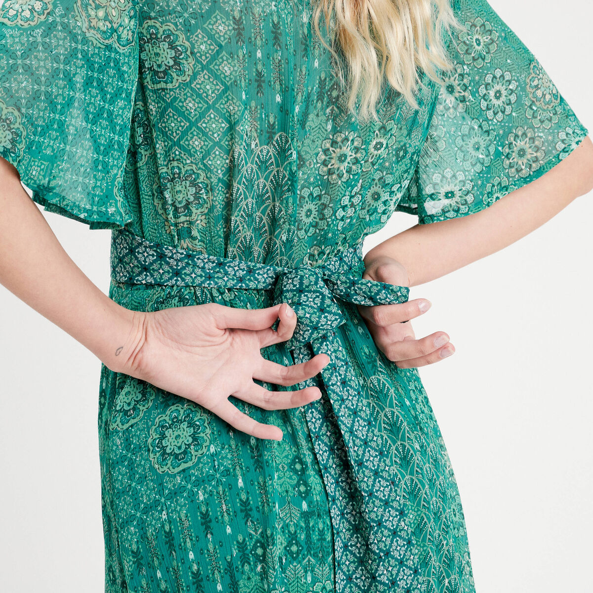 Robe longue évasée vert femme