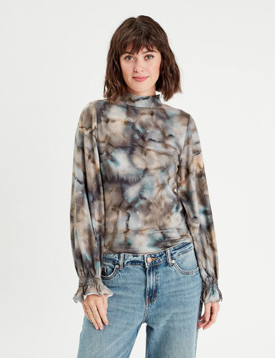 T-shirt col montant gris femme