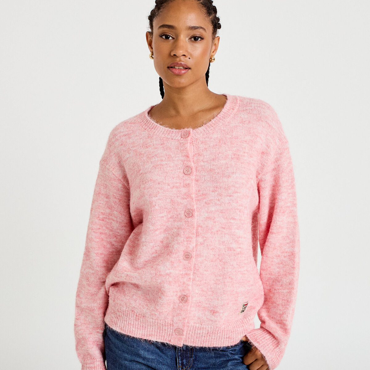 Gilet ample manches longues rose clair femme