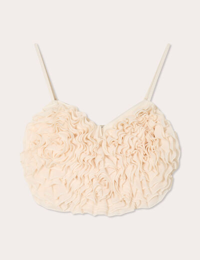 Crop top volants ecru femme