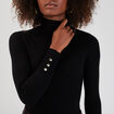 Pull col roulé côtelé noir femme