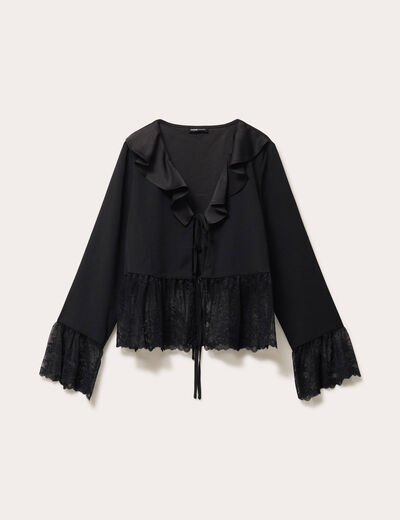 Blouse col V en dentelle noir femme
