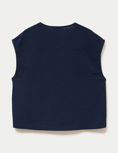 Blouse droite sans manches col v bleu marine femme