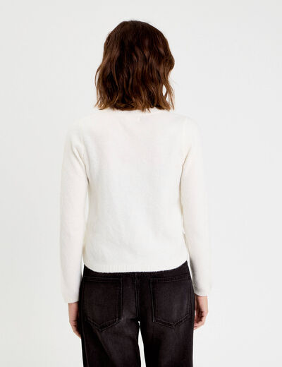 Gilet fleurs en relief ecru femme