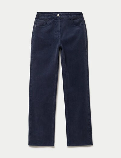 Pantalon droit en velours bleu marine femme