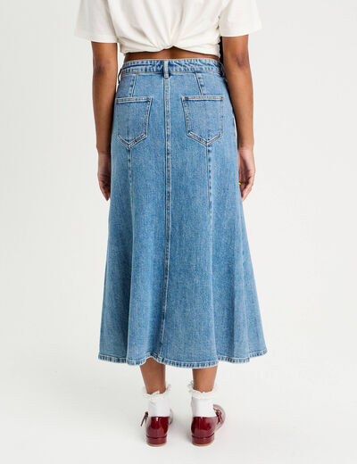 Jupe midi trapèze en jean denim double stone femme