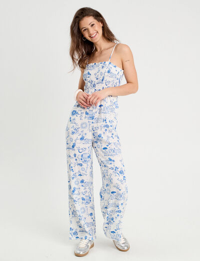 Combinaison pantalon bretelles bleu roi femme