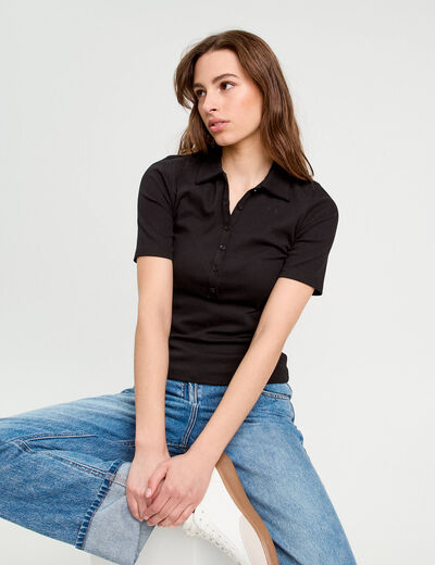 Polo manches courtes noir femme