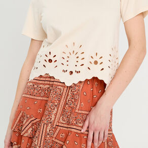 T-shirt broderie anglaise ecru femme
