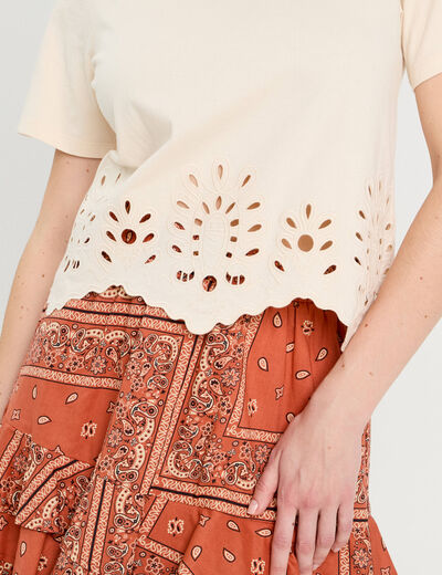 T-shirt broderie anglaise ecru femme