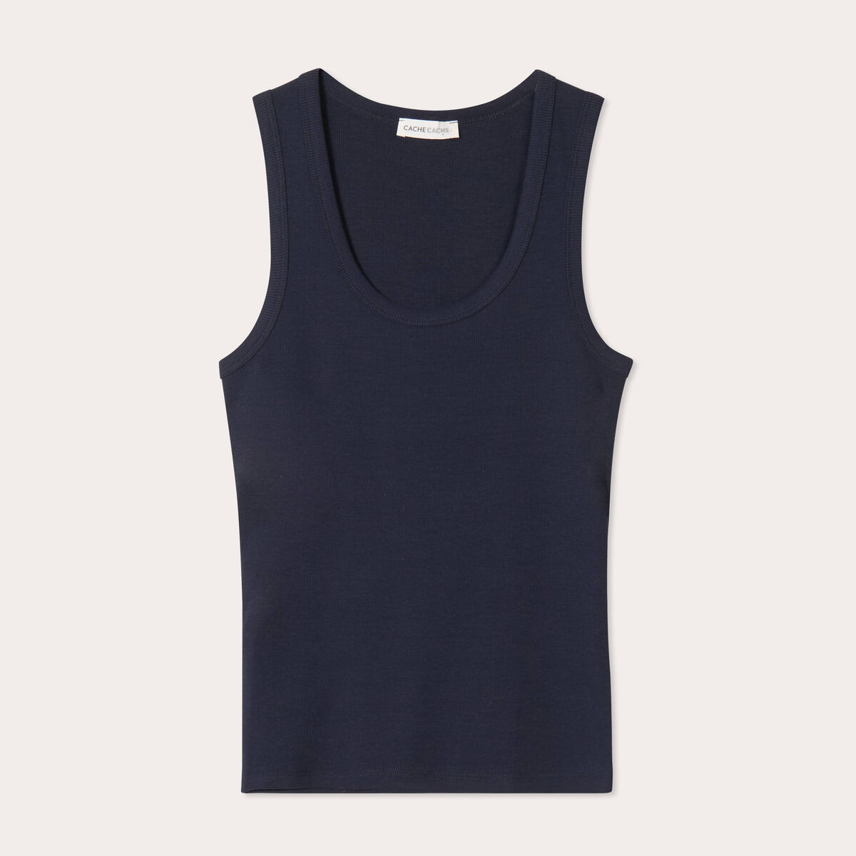 Débardeur côtelé col rond bleu marine femme