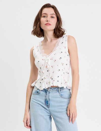 Débardeur col V sans manches blanc femme