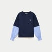 Sweat bi-mati&egrave;re manches longues bleu marine femme
