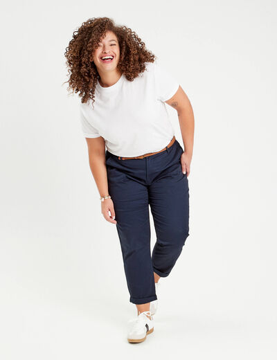 Pantalon chino 7/8ème bleu marine femme