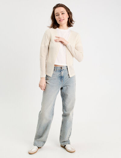Gilet manches longues ajour&eacute; ecru femme