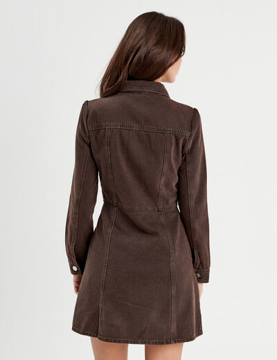 Robe chemise droite en jean marron foncé femme