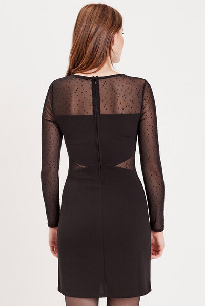 Robe droite plumetis noir femme