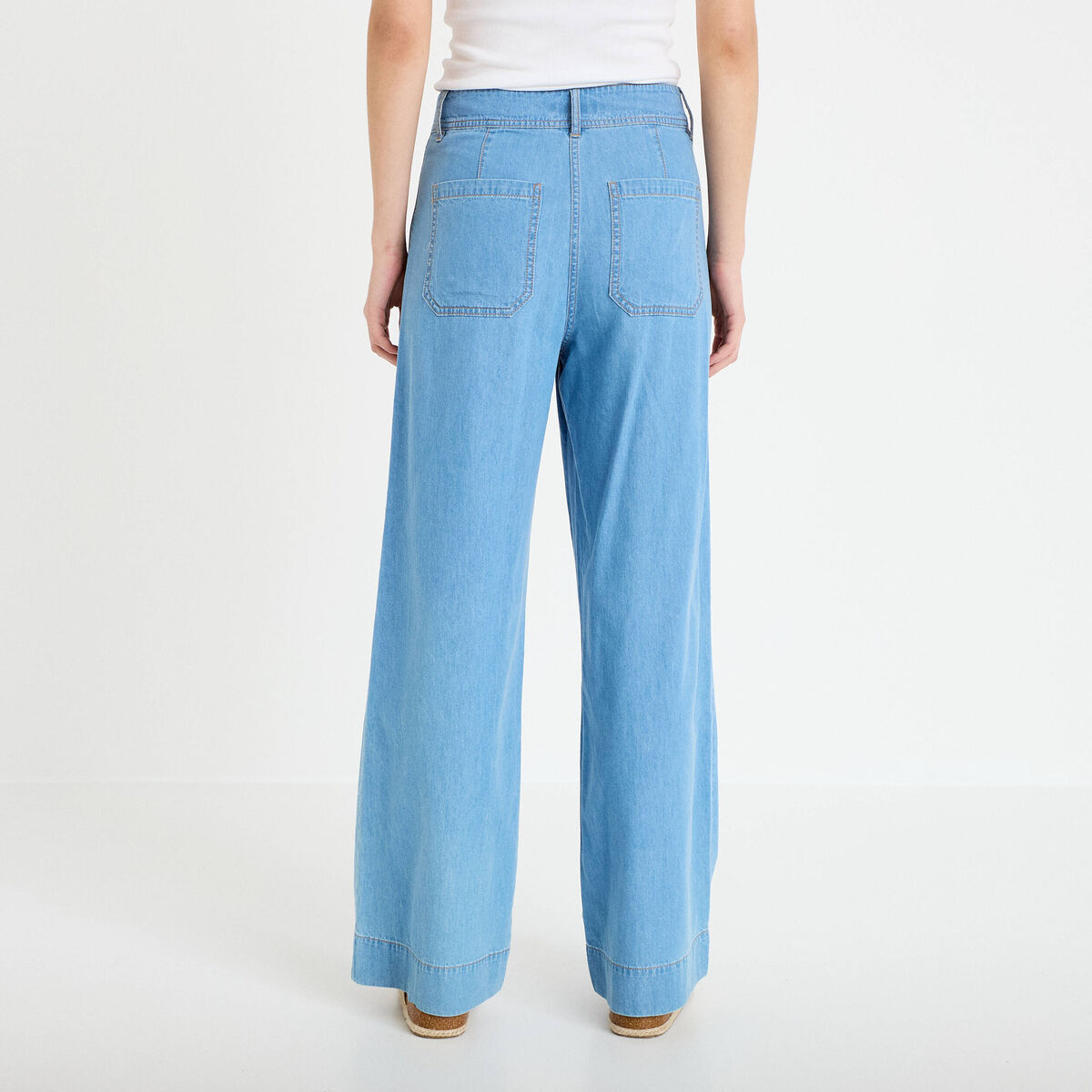 Jean wide leg taille standard denim bleach femme