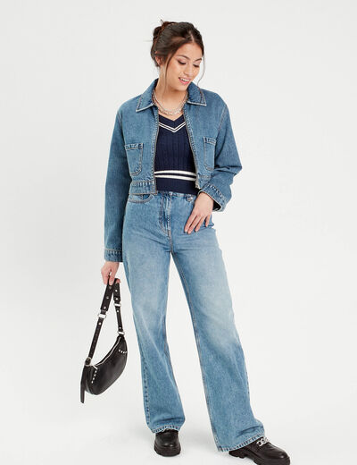 Jeans wide leg taille haute denim double stone femme