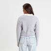 Pull manches longues col polo gris clair femme