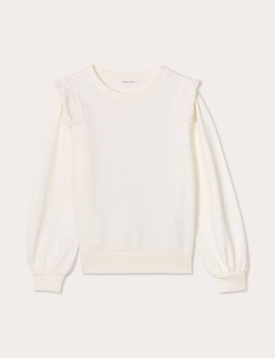 Sweat détails franges ecru femme