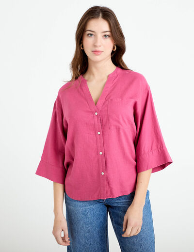 Blouse col V manches 3/4 vieux rose femme