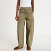 Pantalon barrel taille haute vert kaki femme