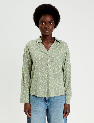 Vareuse droite courte col classique vert femme