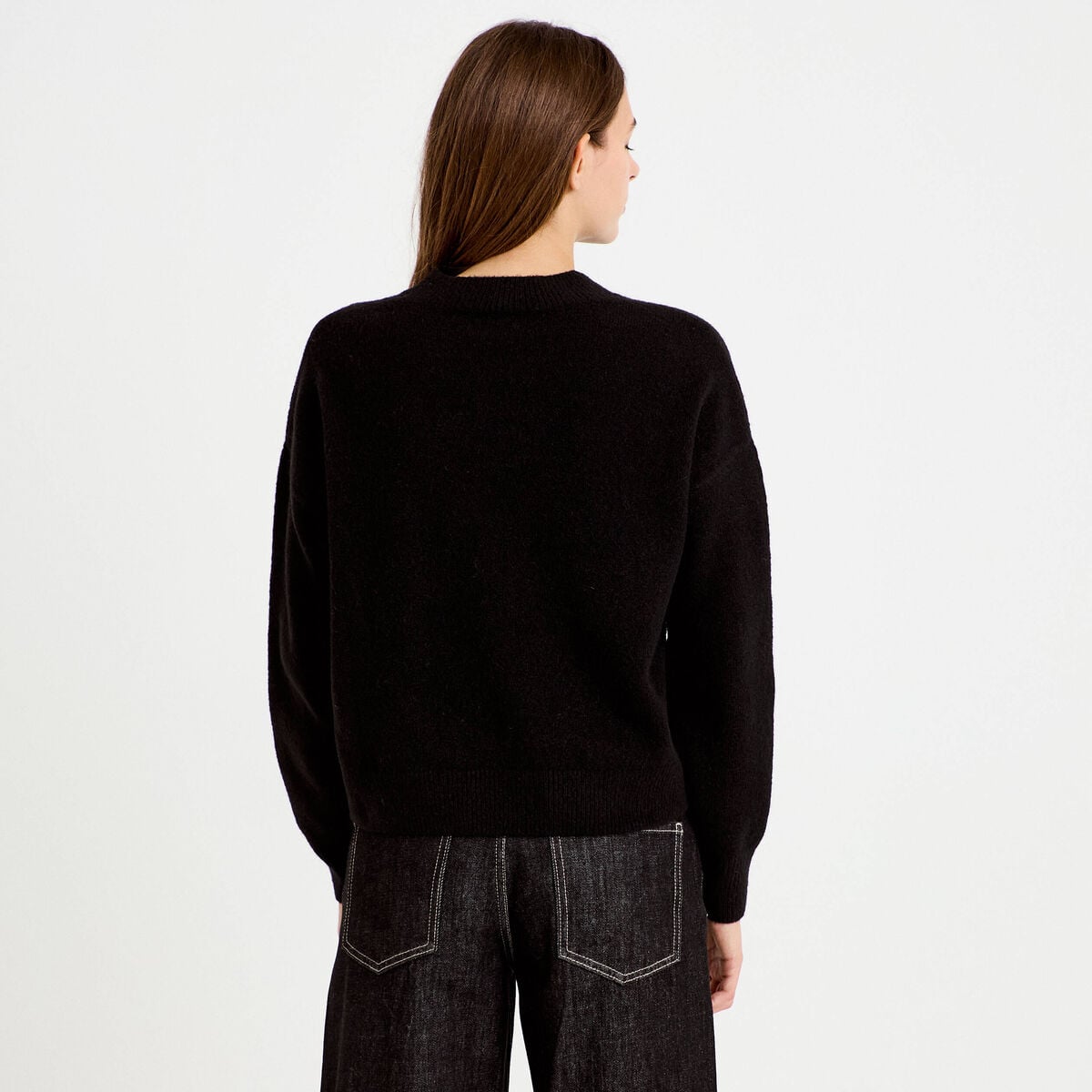 Pull col rond noir femme