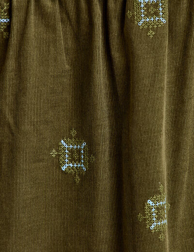 Chemise droite velours col montant vert kaki femme