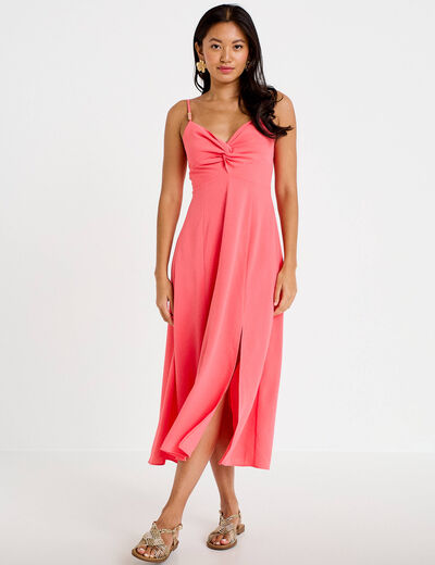 Robe longue &eacute;vas&eacute;e fendue rose femme