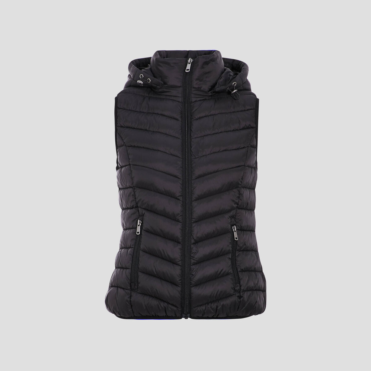 Doudoune droite à capuche noir femme