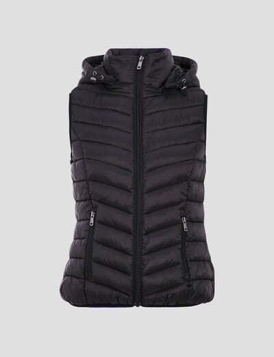 Doudoune droite à capuche noir femme