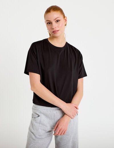 T-shirt col rond manches courtes noir femme
