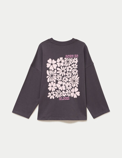 Sweat oversize col rond manches longues gris fonc&eacute; femme