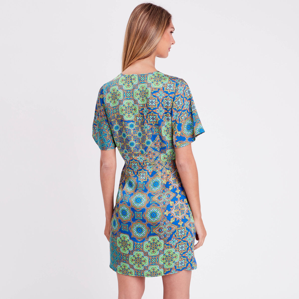 Robe droite drap&eacute;e satin bleu roi femme