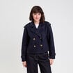 Trench droit court col tailleur bleu marine femme