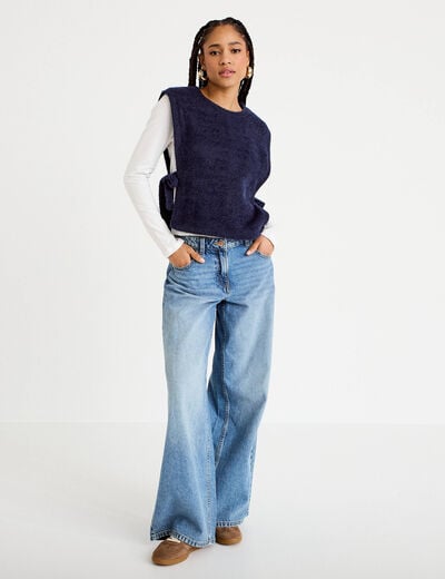 T-shirt pull sans manches 2-en-1 bleu marine femme